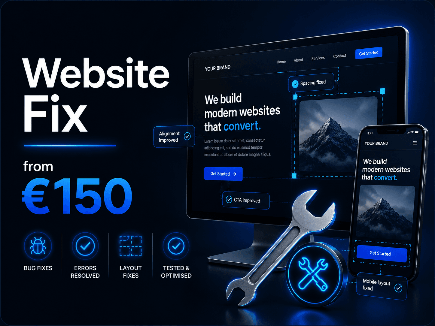 Website Fix service showing a website being improved across desktop and mobile