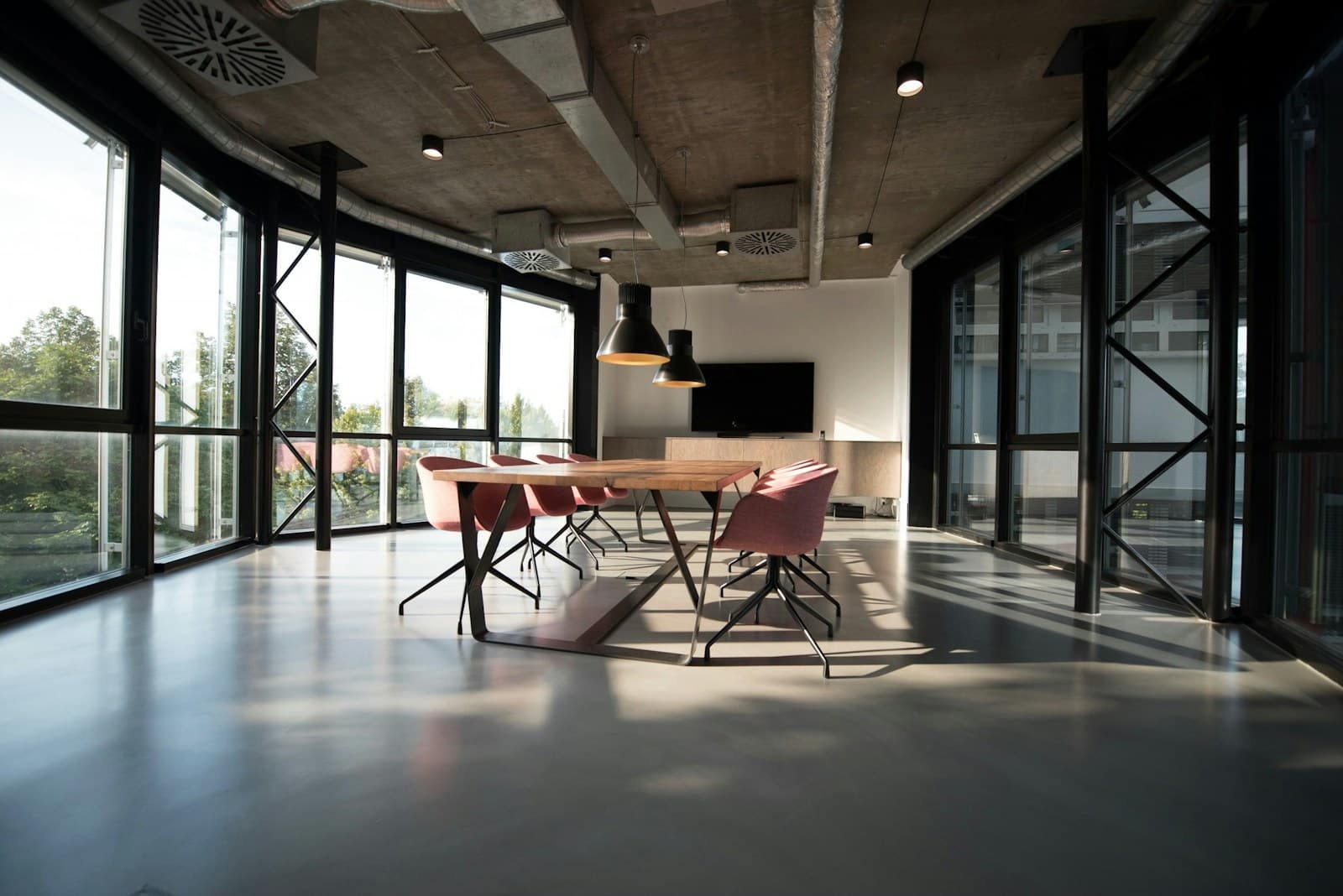 Bright modern desk workspace in summer light